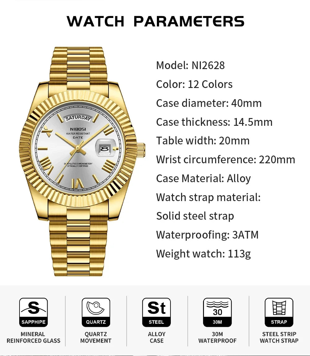 NIBOSI Elite Date Watch