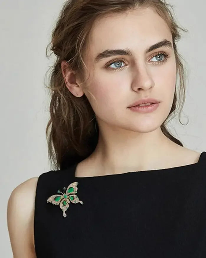 Emerald Butterfly Brooch